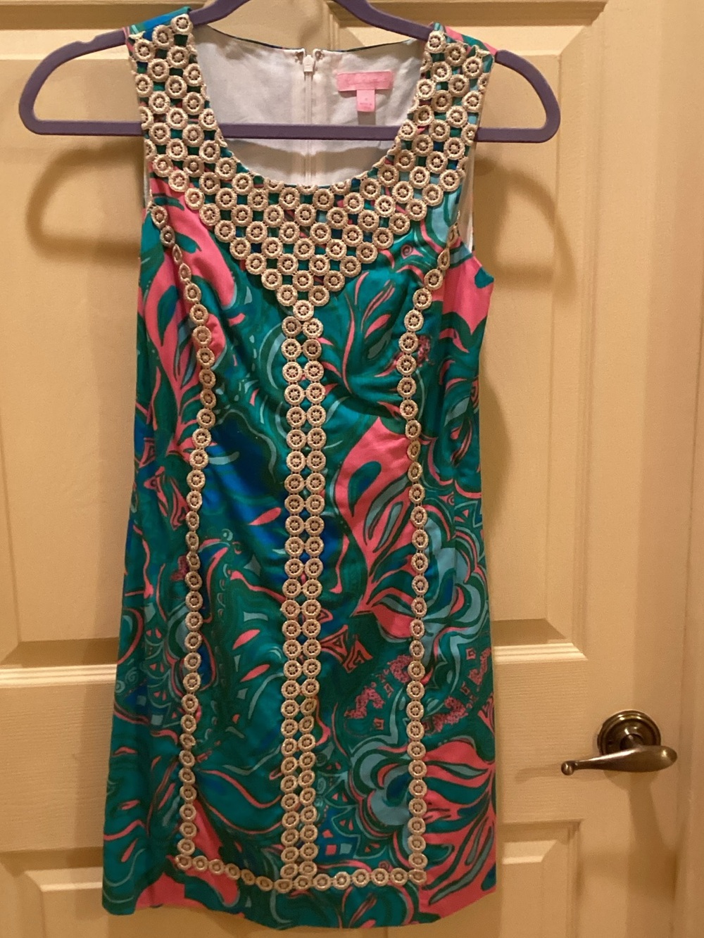 Lilly Pulitzer Teal and Pink Beaded Shift Dress